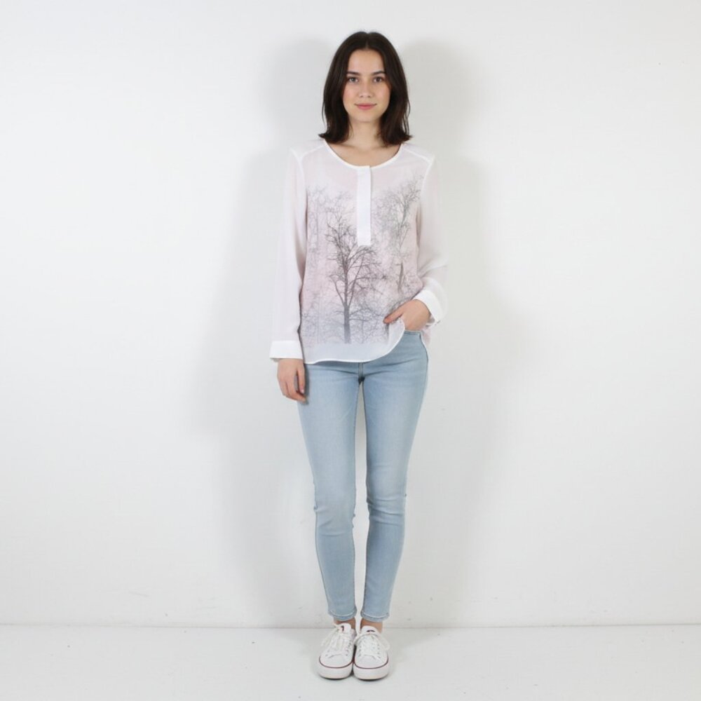 *H&M Womens White Sheer Tree Print Long Sleeve Blouse
